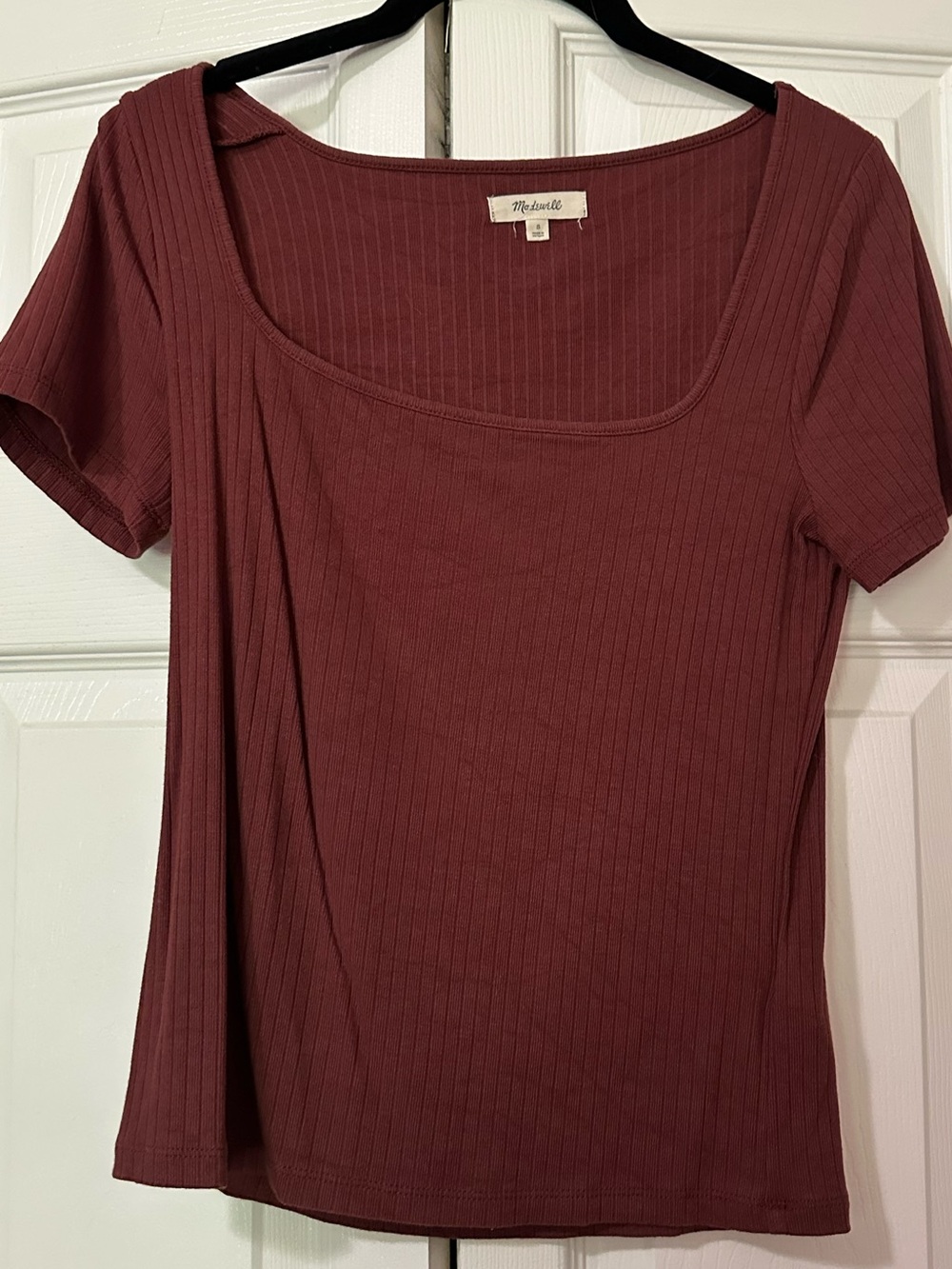 Madewell Womens Ribbed Square Neck Tee - burgundy